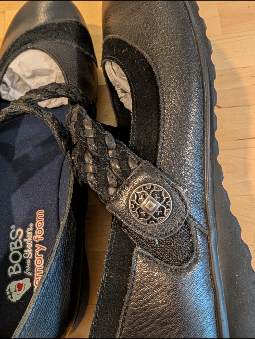 Black Braided Strap Mary Jane Flats Leather Upper. - Picture 2 of 11